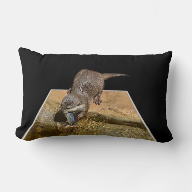 Otter die Tasty Fish eet, Lumbar Cushion Kussen (Voorkant)
