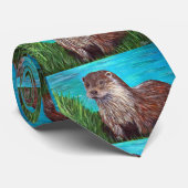Otter door een rivierschilderij stropdas (Opgerold)
