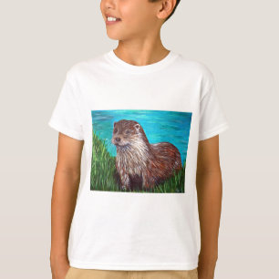 Otter door een rivierschilderij t-shirt