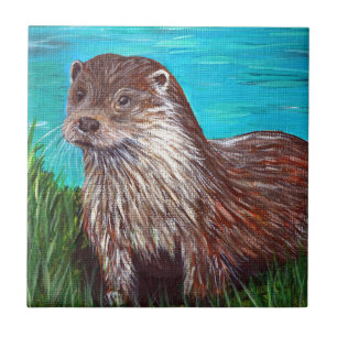 Otter door Te schilderen van de Rivier Tegeltje