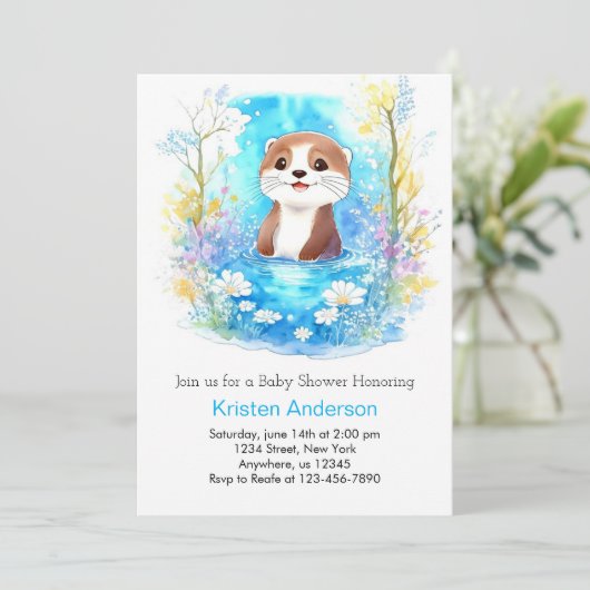 Otter Dreamscape Blue Boy Baby shower Kaart (Staand voorkant)