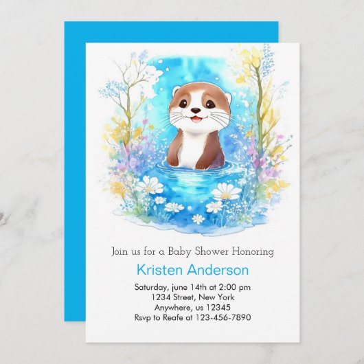 Otter Dreamscape Blue Boy Baby shower Kaart (Voorkant / Achterkant)
