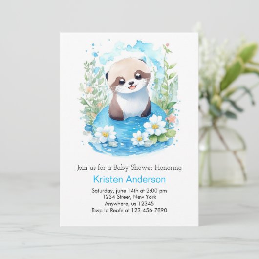 Otter Dreamscape Waterverf Boy Baby shower Kaart (Staand voorkant)