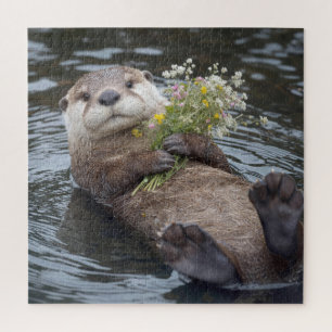 Otter Drijvend met Boeket Wilde Bloemen Legpuzzel