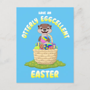Otter Easter Eggcellent Cartoon otter Easter Egg Feestdagenkaart