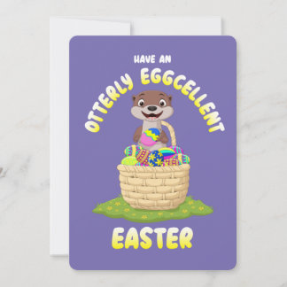 Otter Easter Eggcellent Cartoon otter Easter Egg Feestdagenkaart