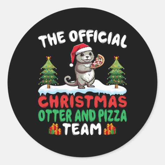 Otter Eating Zza Santa Hat Xmas Light Christmas T Ronde Sticker (Voorkant)