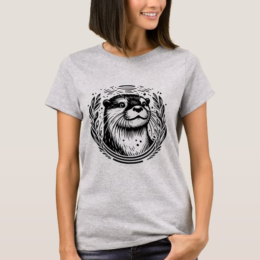 Otter Face Botanische Illustratie T-shirt (Voorkant)