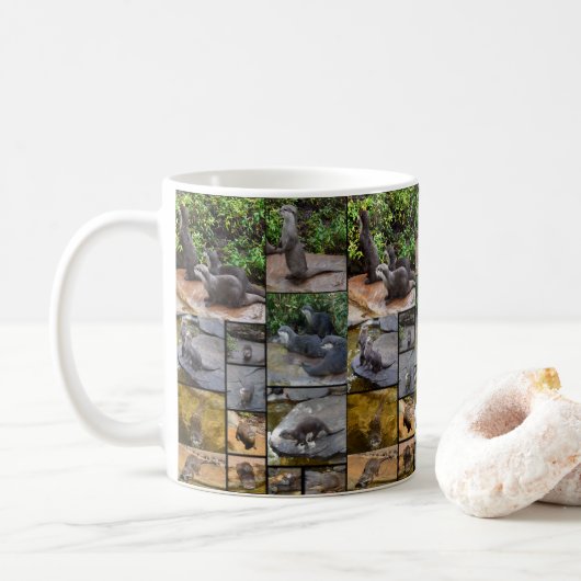 Otter fotocollage, witte koffie Mok (Met donut)