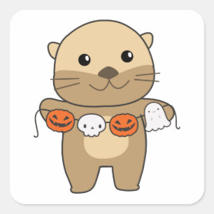 Otter Happy Halloween Pumpkin Bat Costume Square S Vierkante Sticker