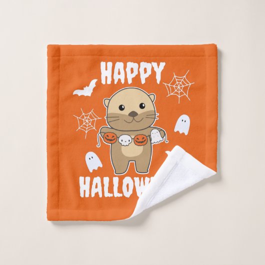 Otter Happy Halloween Pumpkin Bat Costume Washandje (Wasdoekje)