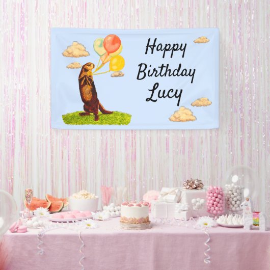 Otter Holding Party Balloons Banner (Feest)