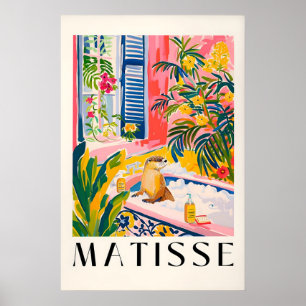 Otter in badkuip kunstprint Matisse stijl tropisch Poster