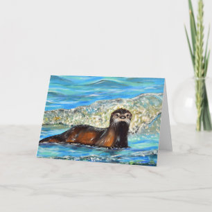 Otter in de golven 2 Schilderij Kaart
