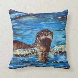 Otter in de golven Schilderij Kussen