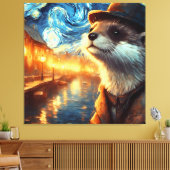 Otter in de Sterrennacht Stad Canvas Afdruk (Insitu (Woonkamer))
