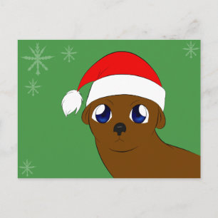 otter in een kerst pet feestdagenkaart