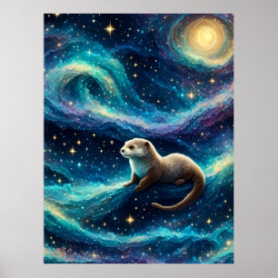 Otter in een Sterrennacht Oceaan Poster