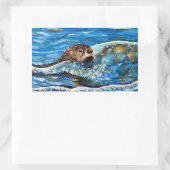 Otter in het Zee Schilderen Rechthoekige Sticker (Tas)