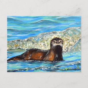 Otter in Waves 2 schilderen Briefkaart