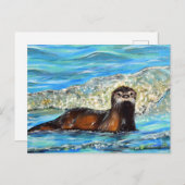 Otter in Waves 2 schilderen Briefkaart (Voorkant / Achterkant)