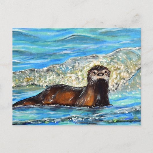 Otter in Waves 2 schilderen Briefkaart (Voorkant)