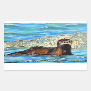 Otter in Waves 2 schilderen Rechthoekige Sticker