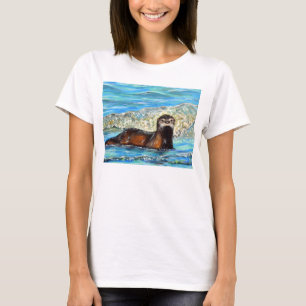 Otter in Waves 2 schilderen T-shirt