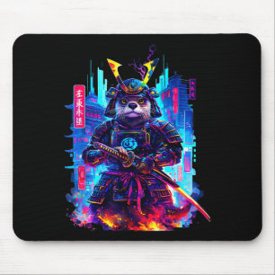 Otter Katana Cyberpunk Neon Samurai Japanse Kunst Muismat