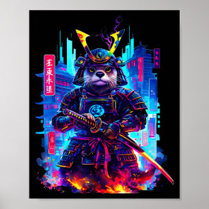 Otter Katana Cyberpunk Neon Samurai Japanse Kunst  Poster