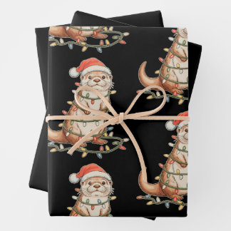 Otter Kerst Dier Santa Hqt Kerstlichten Inpakpapier Vel