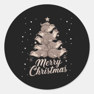Otter Kerstboom Otter Kerstboom Vrolijk Kerstfeest Ronde Sticker