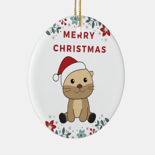 Otter-kerstwinterdieren Otter-keramisch Keramisch Ornament (Rechts)