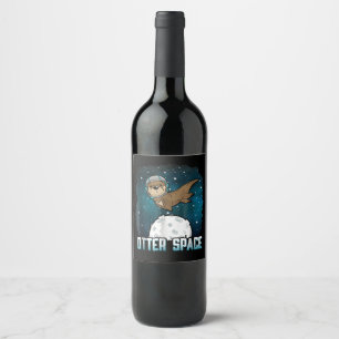 Otter Lovers Otter Space Funny BuitSpace Animal Wijn Etiket