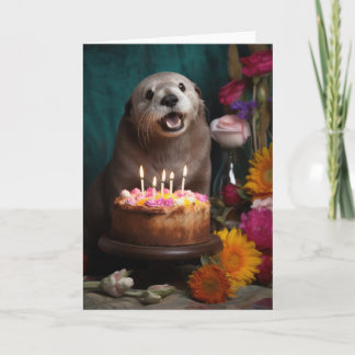 Otter met een verjaardagstaart - Kaart