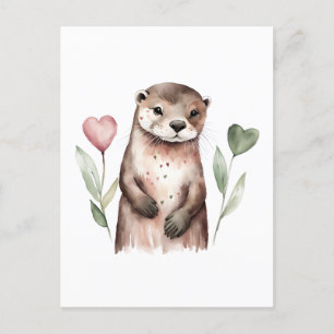 otter met hartvormige bloemen briefkaart