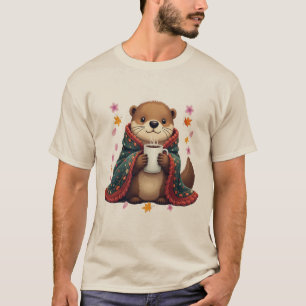 Otter met koffiemok in knusse deken Schattige An T-shirt