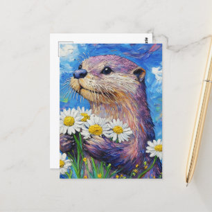 Otter met madeliefjes briefkaart