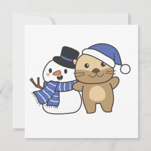 Otter met Snowman in de winter voor Kerstmis Feestdagenkaart