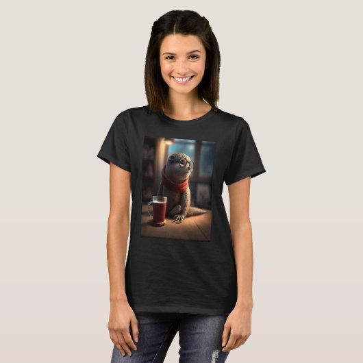Otter  Nerd Otter Drinking Coffee  1 T-shirt (Voorkant volledig)