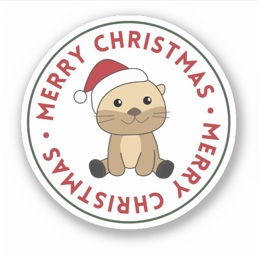 Otter Noël Neige Animaux d'hiver Otter Sticker (Devant)