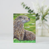 Otter op een rivieroever briefkaart (Staand voorkant)