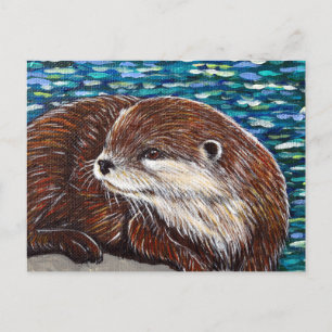 Otter op een rots schilderij briefkaart