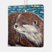 Otter op een rots schilderij keramisch ornament (Links)