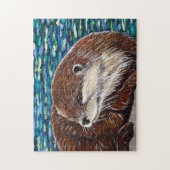 Otter op een rots schilderij legpuzzel (Verticaal)