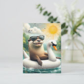 Otter op een Zwaan Float Briefkaart (Staand voorkant)