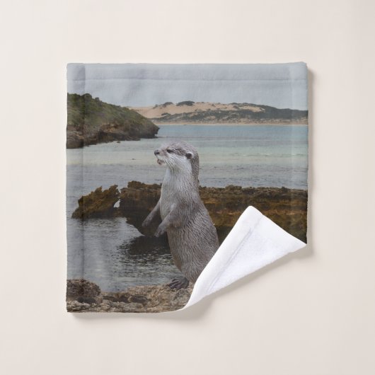 otter op rotsen aan zee, bad handdoek (Wasdoekje)