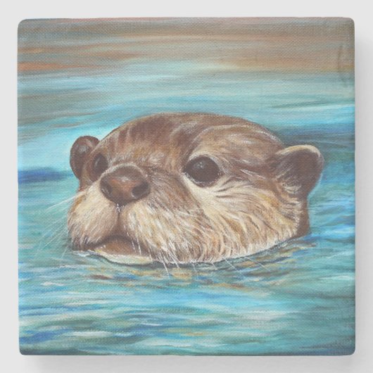 Otter Painting Stenen Onderzetter (Voorkant)