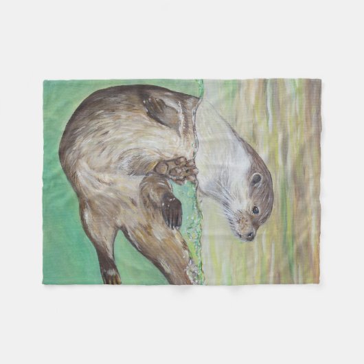 Otter Painting van de afspeelrivier Fleece Deken (Voorkant (Horizontaal))