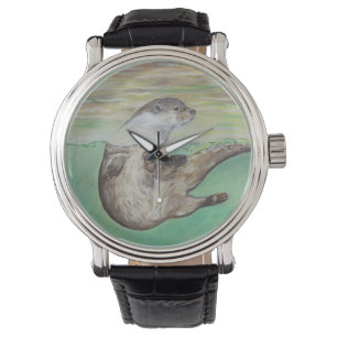 Otter Painting van de afspeelrivier Horloge